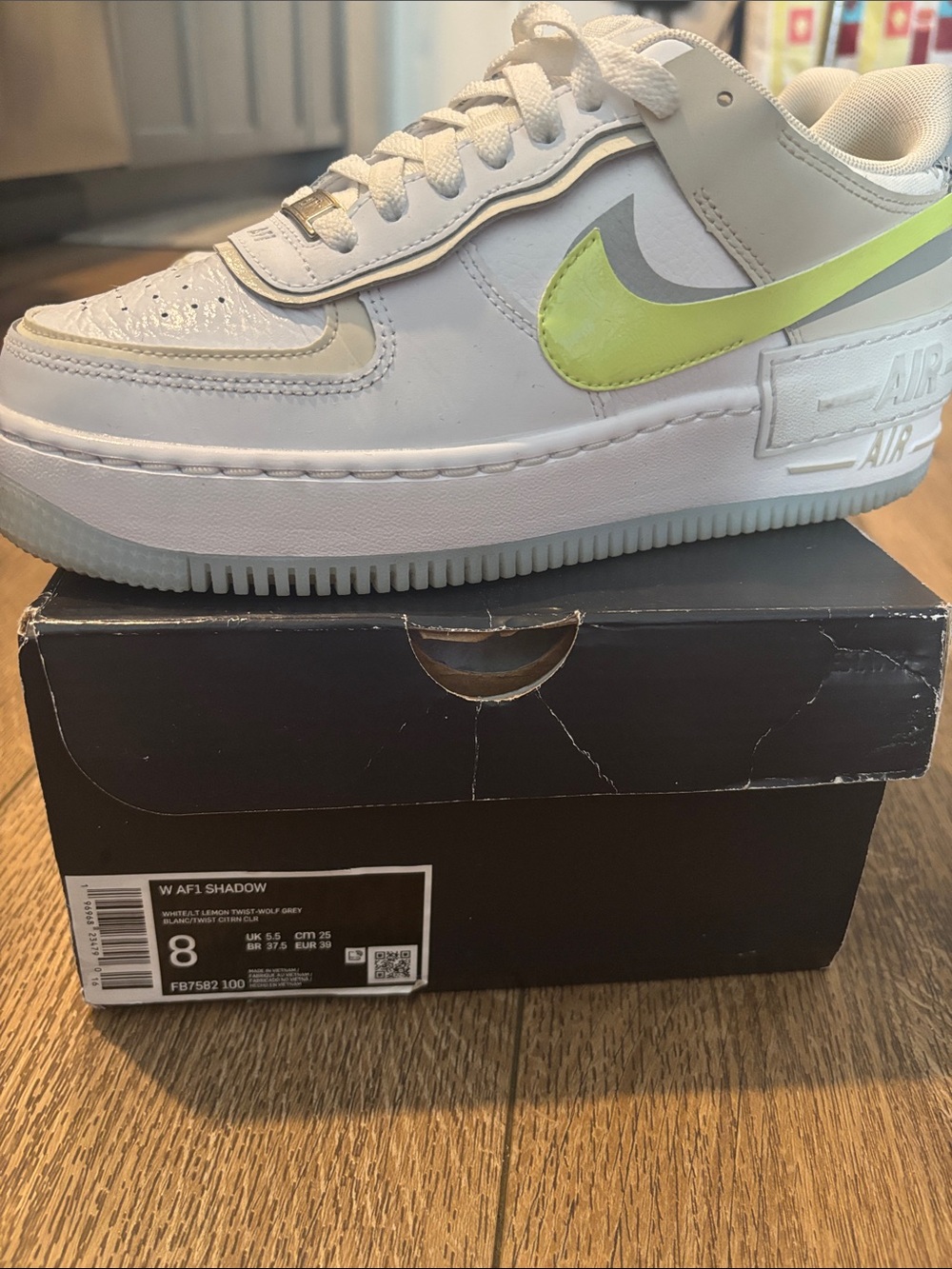 Nike Air Force 1 Shadow - White with Neon Yellow Swoosh